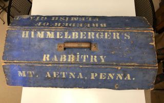 Vintage Himmelberger’s Flemish Giant Rabbit Animal Carrier Old Blue Mt Aetna Pa