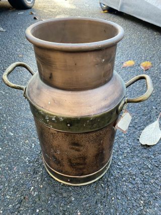 Antique Vintage Solid Copper Milk Churn Pot With Handles & Label 36.  5cm Height