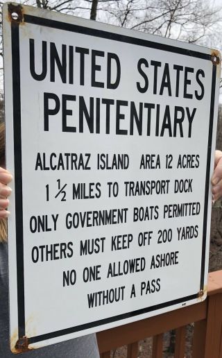 LARGE OLD 1957 VINTAGE UNITED STATES PENITENTIARY PORCELAIN SIGN ALCATRAZ ISLAND 2