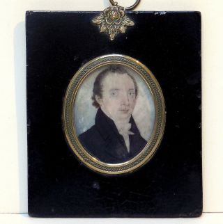 Antique C18th Georgian George Iii Miniature Portrait Painting Of A Gentleman Old