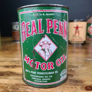 Vintage Real Penn Motor Oil Can 1 Qt Quart Metal Tin Empty Can