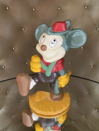 Vintage Antique Mickey Mouse The Woodsman Doorstop Disney Cast Iron Rare