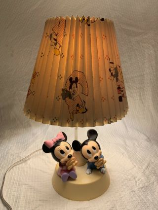 Vintage 1984 Baby Minnie & Mickey Mouse Lamp With Night Light Shade