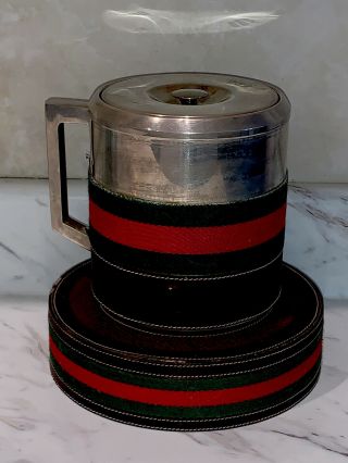 Vintage 1970’s Gucci Leather And Chrome Insulated Glass Ice Bucket - Signed -
