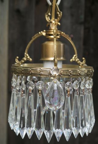 Chandelier Gilt Brass Spain Cake Vintage Crystal Prisms Lamp Swag Waterfall Pris