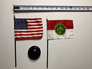 Vintage Bsa Boy Scout Of America & American Flag With Desk Stand Usa Eagle Troop