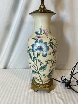 Vintage Wildwood Asian Style Brass Ceramic Ginger Jar Table Lamp Painted Flowers