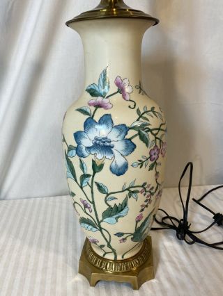 Vintage Wildwood Asian Style Brass Ceramic Ginger Jar Table Lamp Painted Flowers 3