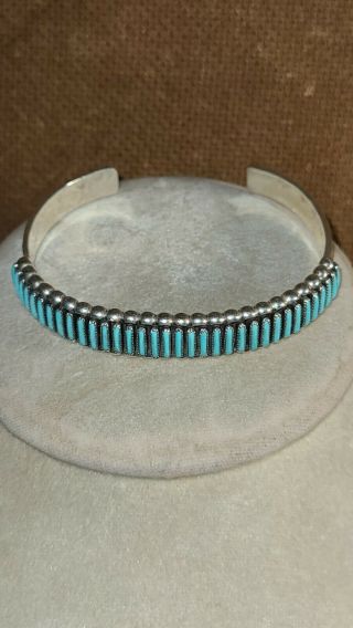 Zuni Vintage Sterling Silver Turquoise Cuff Bracelet.  For Womens