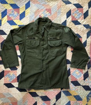 Vintage Early Vietnam War Us Army Og 107 Green Fatigue Shirt S/m 1960’s Named Id
