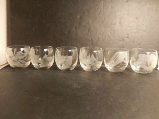 Vintage Frank Oda Arts Hawaii Etched Glass Roly Poly Highball Glass Set Of 6