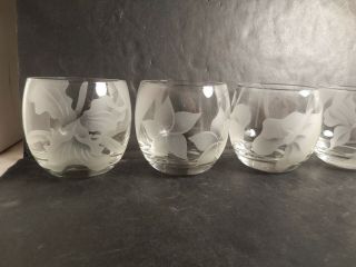 Vintage Frank Oda Arts Hawaii Etched Glass Roly Poly Highball Glass Set of 6 2