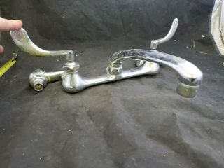 Chicago Faucet Co Vtg Hot Cold Water Sink Farm Style Large Chrome (b4)