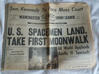 Apollo 11 Man Lands On The Moon Armstrong & Aldrin 1969 Manchester Union Leader