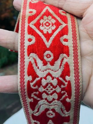 Vintage Conso Drapery Upholstery Trim Decorative Red Thread Fancy 2 " W,  14 Yards