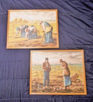 Vtg Pair Paint By Number Paintings The Gleaners And The Angelus Millet 20 " X 16 "