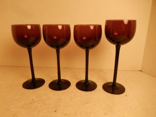Vintage 4 Moretti Empoli Mid Century Amethyst Long Stem Wine Goblets Murano 7 "