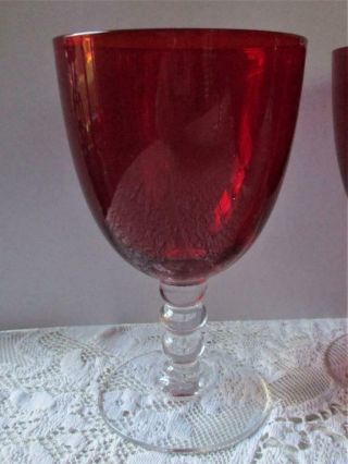 10 Vintage Wine Glasses Or Water Goblets Ruby Red Crystal Clear Ball Stem 8 Oz
