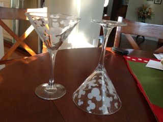 Disney Parks Etched Mickey Mouse Martini Wine Glass 7 " Pair