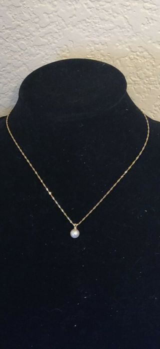 Vintage 14k Solid Yellow Gold Necklace With Pearl Gorgeous Luster & Color