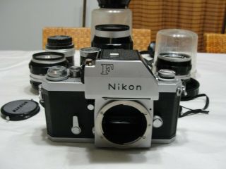 Vintage Nikon F Photomic 35mm Slr Film Camera With 3 Lenses