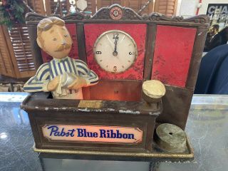 Vintage Pbr Pabst Blue Ribbon Beer Bartender Metal Bar Light Up Clock Sign