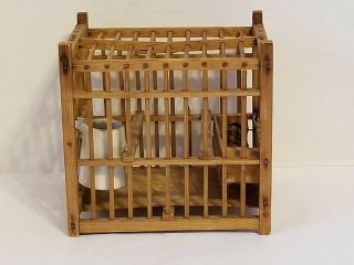 Vintage Coal Miners Wood Bird Cage With Pottery Water Jug