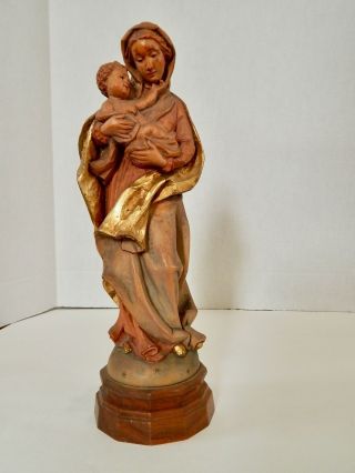 Anri Vintage Mary Madonna & Baby Jesus Carved Gilded Statue Italy Wood 11 1/2 "