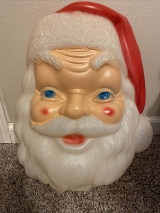 24 " X 17 " Vintage Plastic Blow Mold Christmas Santa Claus Face Head Light