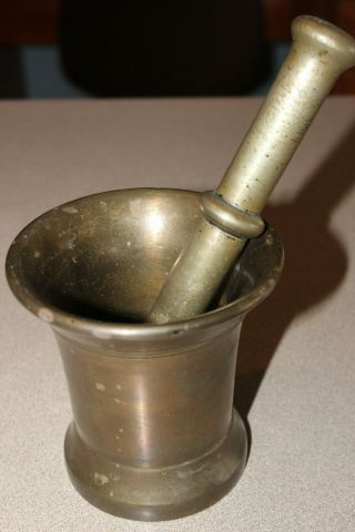 Vintage Solid Brass Large Mortar & Pestle Apothecary Pharmacy Heavy 6 Lbs