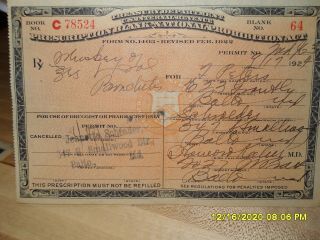 Prohibition Liquor Prescription Dated September 17,  1924,