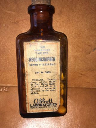 Apothecary Bottle From Abbott Labs Chicago Antique With Pills