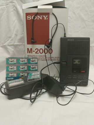 Sony M - 2000 Desktop Microtape Transcriber Voice Recorder Foot Pedal Vtg 15 Tapes