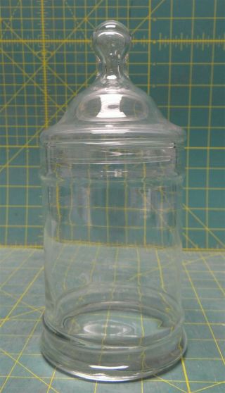 Vintage Hand Blown Clear Glass Lidded Apothecary Candy Dry Goods Jar 8.  5 " X 3.  5 "
