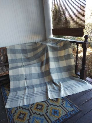 Vtg 1950s Plaid Camp Blanket Wool Throw Coverlet 61.  5 X 73 Inches
