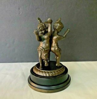 Vintage Three Bronze Metal Dancing Cherubs 8 - 1/2” Tall Decor Statue Sculpture