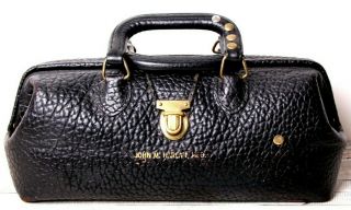 Antique Vintage Lilly Pebbled Black Leather Top Handles Doctors Bag