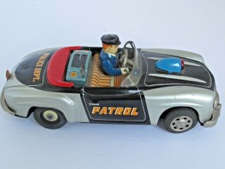 Vintage Tin Litho Sanshin Police Dept.  Patrol Car,  Battery Op Toy