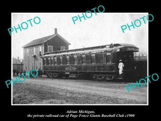 Old Postcard Size Photo Of Adrian Michigan The Baseball Team Railroad Car 1900