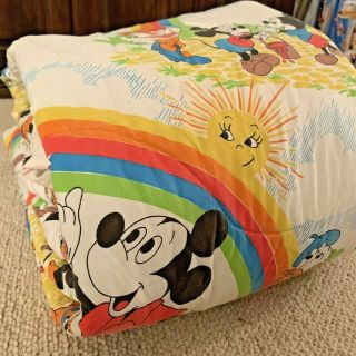 Vintage Walt Disney Mickey Mouse Painting Rainbows Twin Comforter 1980s Nephews