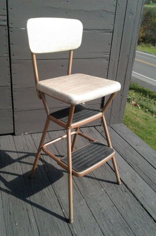 Vintage Metal Cosco Kitchen Step Stool Chair W/ Fold Up Top