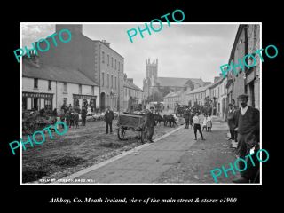 Old Postcard Size Photo Of Athboy Co Meath Ireland The Main St & Stores 1900 1