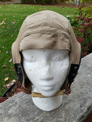 Vintage Orig Ww2 Wwii Army Airforce Soft Flight Pilot Helmet Type A - 9 Bates Shoe