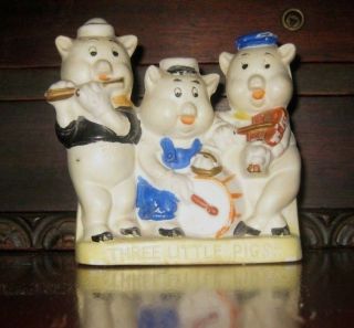 Antique Vintage Three Little Pigs Bisque Walt Disney Japan 1930’s Holder