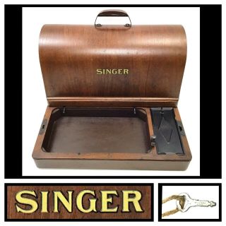 Vintage Singer Sewing Machine Bentwood Case Model 28 & 128 Ex.  W/ Key