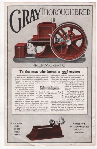 1913 Gray Thoroughbred Stationary Gas Steam Engine Gray Motor Company Detroit Mi
