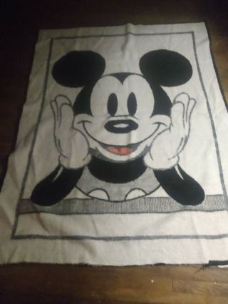 Vintage Biederlack Blanket Mickey Mouse 75x59 Black/white/red Made In Usa