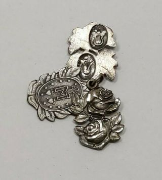 Vintage Sterling Double Rose Slide Locket Virgin Mary Miraculous Medal Pendant