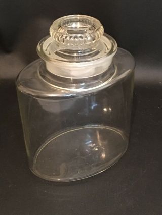 Antique Oval Apothecary Candy Jar Ground Glass Lid Clear Glass 9 " X 7 " Vtg
