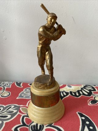 Vintage Mid Century 1954 Heavy Metal Bakelite Baseball Trophy Outstanding Player
